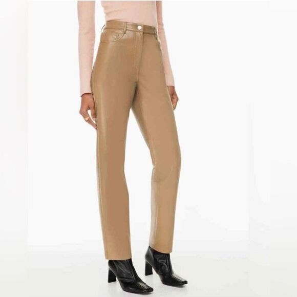 Aritzia Melina straight leg Pants Saville (Camel) Vegan faux Leather trousers 4 - Picture 3 of 9